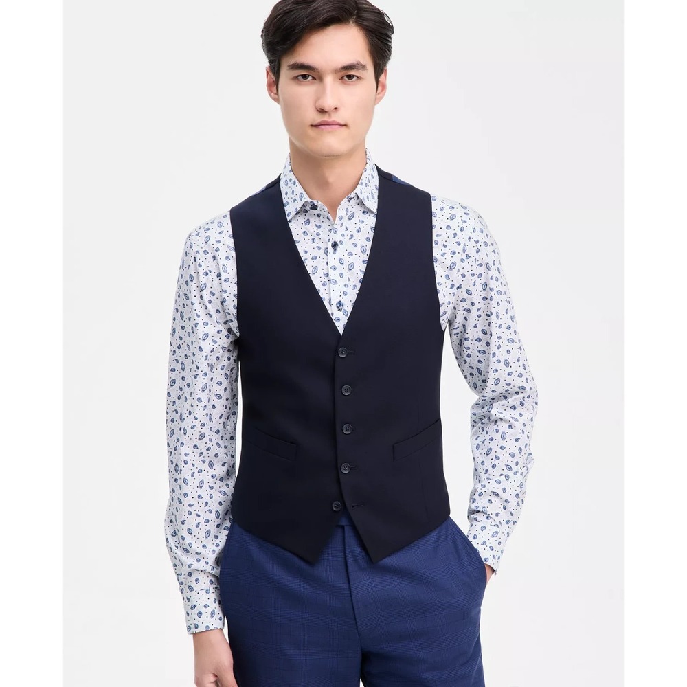 Kenneth Cole Reaction Men's Slim-Fit Techni-Cole Suit Separates Vest Navy XL